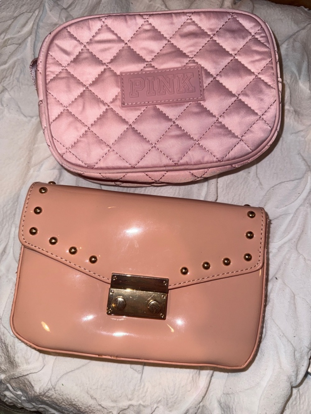 PINK Victoria's Secret Quilted fanny pack & Blush Pink Studded Crossbody Set